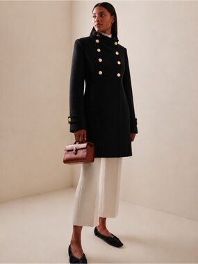 Black Wool Coat VINTAGE Marciano 2006 Wool Angora Military Pea Coat